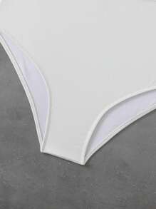 SHEIN Swim 女士两件套夏季海滩度假装，白色镂空上衣和高腰下装比基尼套装 - 白色 - 查看 6