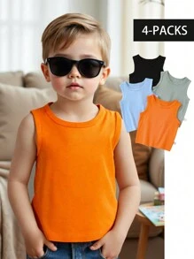 SHEIN Playful Pals 男婴 4 件套无袖背心，包含 1 件蓝色、1 件绿色、1 件橙色、1 件黑色，适合宝宝夏季各种场合穿着，多色组合，性价比高 - 彩色 - 查看 3