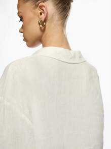 MISSGUIDED Linen Tie Front Blouse Long Sleeve Button Down Shirt Casual Lightweight Summer Spring Resort Wear Beach Cover Up Bohemian Style Office Wear - White - View 7