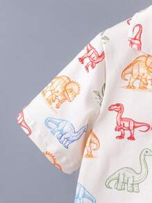 男童两件套阻燃恐龙图案休闲短袖衬衫和裤子睡衣套装 - 杏色 - 查看 6