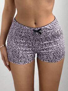 Muchica Women's Bow-Decor Fashionable Leopard Print Shorts - Purple - View 5
