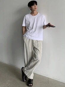 DAZY Men's Front-Tie Pocket Striped Casual Pants, Simple And Everyday Wear