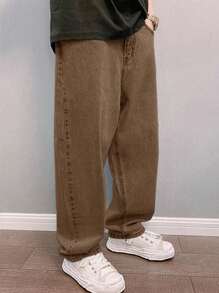 Claim Dot Men's Front Button Pocket Casual Tapered Leg Jeans - Camel - View 6