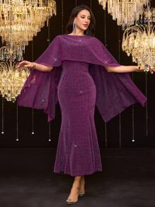 Modelyn Spring  Valentines Clothes Women's Elegant Party Glitter Cape Mermaid Dress - Rusty Rose - View 5
