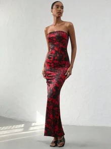 SHEIN Privé Vestido de sirena de mujer con estampado tipo bandeau - Multicolor - Ver 4