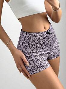 Muchica Women's Bow-Decor Fashionable Leopard Print Shorts - Purple - View 3