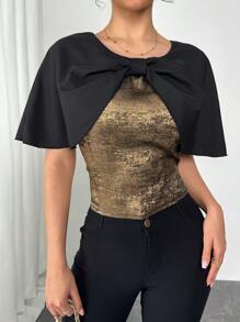 SHEIN Unity Women's 2024 New Design Elegant Cap Sleeve Casual Shirt - Black and Gold - View 1