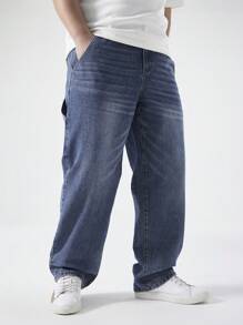 Chillumni Plus Size Men's Simple Multi-Pocket Loose Casual Jeans - Medium Wash - View 8