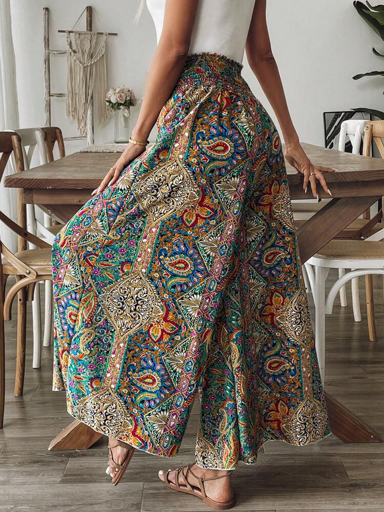 Breezaya Women's Paisley Print High-Waist Wide-Leg Vacation Pants Fall Cloth For Women - Multicolor - View 2