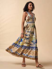 Travachic Robe décontractée sans manches à imprimé tropical, style vacances pour femme - Multicolore - Voir 6