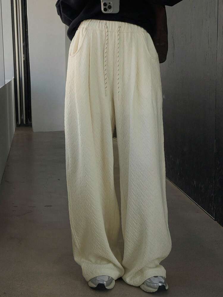 Women's Textured Elastic Waist Wide Leg Pants Sweatpants