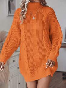 SHEIN LUNE Women's Casual Solid Color Long Sleeve Sweater Dress, Simple And Fashionable For Daily Wear