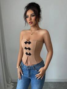 Chiquease Women's Apricot Versatile Black Button-Up Seamless Bandeau Top - Mocha Brown - View 6