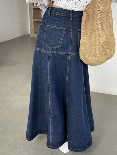 DAZY Chân váy denim nữ kiểu dáng thường ngày có túi, dáng chữ A, thích hợp cho mùa tựu trường.
