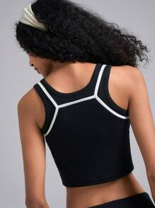 Easelle Top de tirantes de ajuste ceñido con efecto de absorción de humedad y contraste de color negro y blanco, informal y deportivo, para primavera/verano