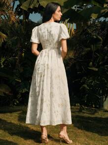 Anewsta Vestido elegante de manga larga con bordado para mujer, vestido formal, moda primaveral - Blanco - Ver 6
