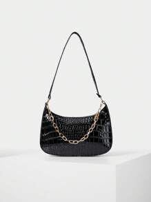 Fashionable Crocodile Grain Chain Shoulder Underarm Bag Winter Gifts - Black - View 1