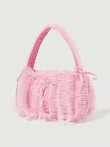 ROMWE Kawaii 可爱蕾丝边蝴蝶结装饰女士手提包粉色