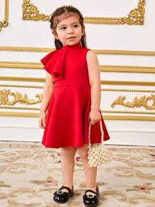 SHEIN Baby Girl Palace Style Ruffled Collar Sleeveless Midi Dress - Red - View 5