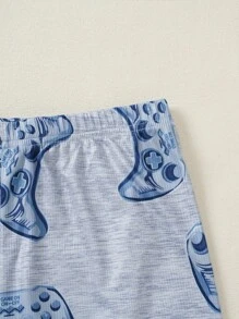 2pcs/Set Tween Boy Grey Game Console Print Tight Fitting Short Sleeve Top And Long Pants Pajama Set - Grey - View 3