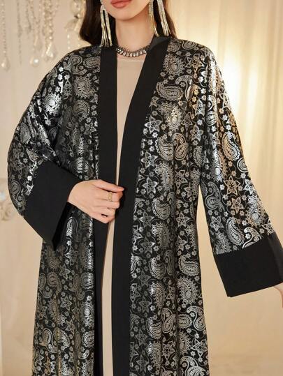 Al Najma Arabic Style Gold Foil Printed Abaya Dress