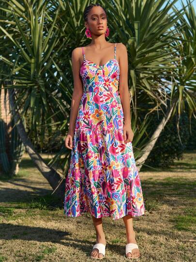 Travachic Vacation Casual Print Slip Dress, Casual Holiday Wear,Vacation Summer Beach Dress,Dresses For Women,Vacation Outfits Woman