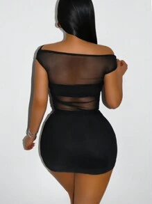Sirith 2pcs Women Solid Color Mesh Crop Top And Mini Skirt Sexy Set