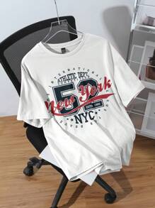 SHEIN EZwear Plus Size Women's Casual American Retro Collegiate Style 52 Number And Letter Print Short Sleeve Crew Neck T-Shirt, Suitable For Spring And Summer