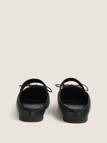 Muvela 女士时尚蝴蝶结方头一脚蹬平底穆勒鞋 - 黑色 - 查看 3