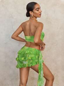 SHEIN Swim Basics Women Sexy Tie-Dye Tie Dye Print Bandeau Bikini Set, For Summer Beach Vacation - Cadet Blue - View 2