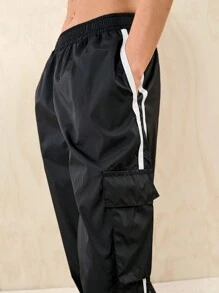 SHEIN EZwear 夏季裝扮口袋帶對比色膠帶貨褲 - 黑色 - 查看 7