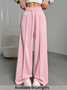 SHEIN Tall CURVE Quần dài ống rộng thời trang rộng rãi thoải mái có dây rút cho nữ cỡ lớn - Hồng - Xem 1