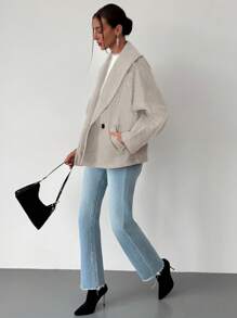 Aloruh Nuevo elegante abrigo de mezcla de lana de solapa gris, versátil