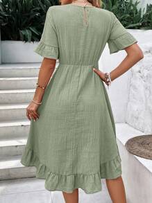EMERY ROSE Solid Flounce Sleeve Ruffle Hem Dress Without Belt,Sage Green Dress,Pastel Dresses For Women