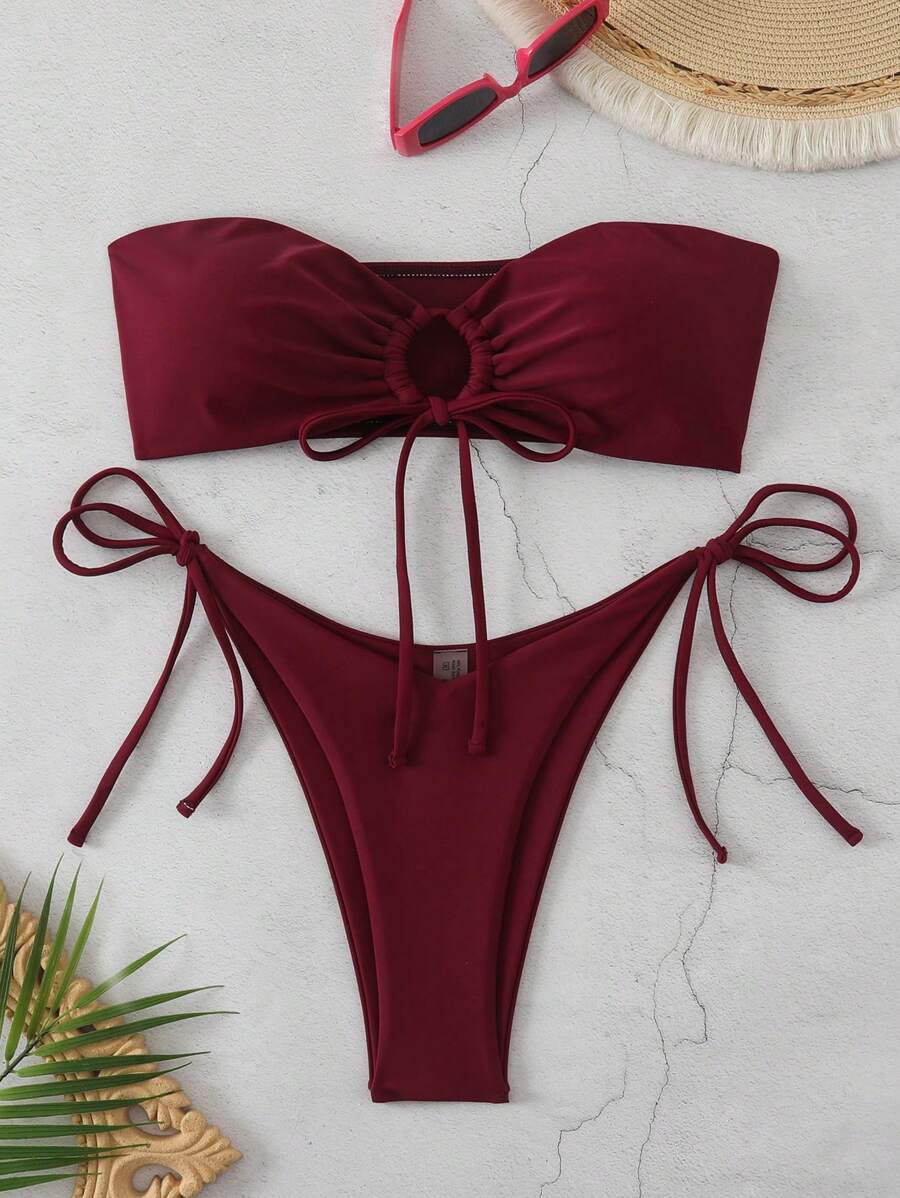 SHEIN Swim Solid Color Bikini Set, Vacation Beach For Summer