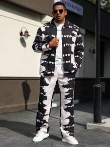 Manfinity Roughcore 大码男士扎染印花长袖衬衫和裤子套装 - 彩色 - 查看 5