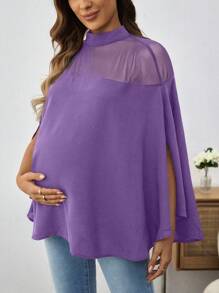SHEIN Maternity Solid Color Stand Collar Bat-Wing Sleeve Loose Shirt