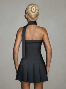 SHEIN ICON Office Women Outfits Women's Butterfly Decor Ruched Tube Dress With Chiffon Ties Spring Outfits For Women Summer Concert Outfit Women Easter Women St Patrick Day Outfit - Grey - View 2