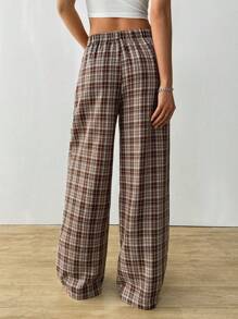 SHEIN EZwear Women's Casual Loose Plaid Drawstring Waist Long Pants - Multicolor - View 2