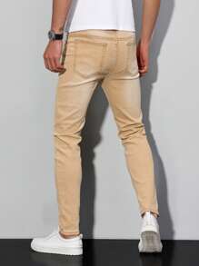 Manfinity Homme Men's Pocket Simple Slim-Fit Casual Jeans, Daily Wear - Khaki - View 2