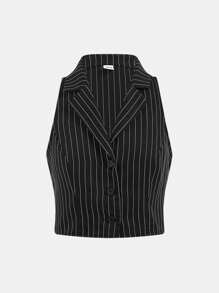 Girlism 少女返校季校园黑白条纹薄款西装外套低腰西装裤两件套 - 黑色 - 查看 9