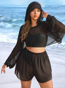 Swim Lushoire Plus Size 4pcs/Set All-Match Casual Sporty Tankini Set, Versatile, For Summer Beach Vacation