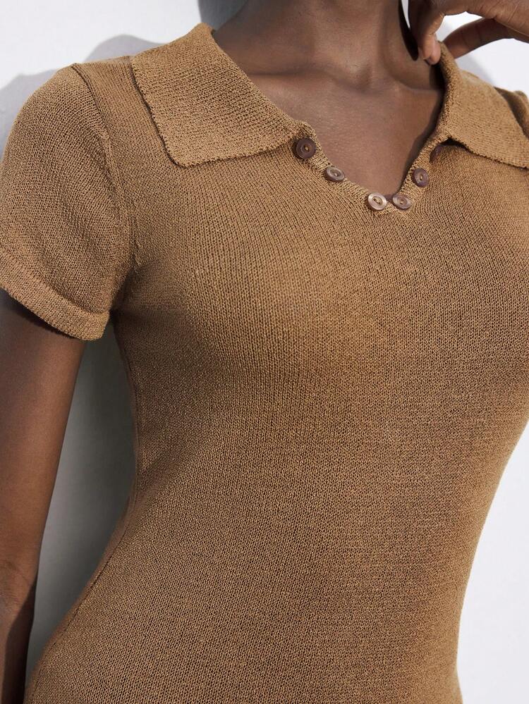 SHEIN Maija Women's Sweater Dress Solid Color Short Sleeve, Casual & Fashionable For Daily Wear Old Money Hippie