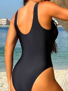 Swim Vcay Summer Beach Colorblock Floral Decor Deep V-Neck One-Piece Swimsuit