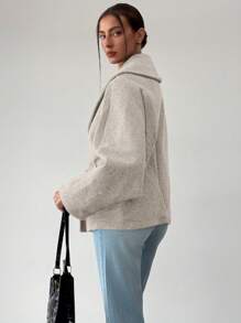 Aloruh Nuevo elegante abrigo de mezcla de lana de solapa gris, versátil