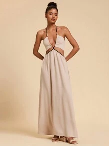 Travachic 女式露背吊带裙，休闲度假风格，女士度假装，度假背心裙，海滩度假装，热带度假女装，女士夏季装，背心裙，女士休闲连衣裙，女士度假装 - 杏色 - 查看 4