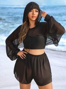 Swim Lushoire Plus Size 4pcs/Set All-Match Casual Sporty Tankini Set, Versatile, For Summer Beach Vacation