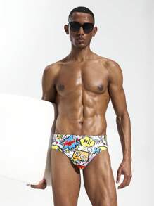 Manfinity KASUA Men's Letter Print Slim Fit Swim Trunks, Casual Vacation,Hawaiian - Multicolor - View 3