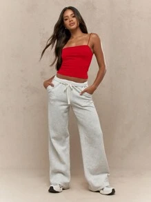 MISSGUIDED 无缝罗纹裁剪束腰上衣薄肩带夏季节日俱乐部派对Cami基本款必备合身背心运动舞蹈锻炼瑜伽 - 紅色 - 查看 4