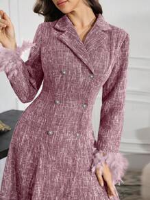 Modelyn Women's Front Button Faux Fur Patchwork Simple Casual Dress - Dusty Purple - View 5